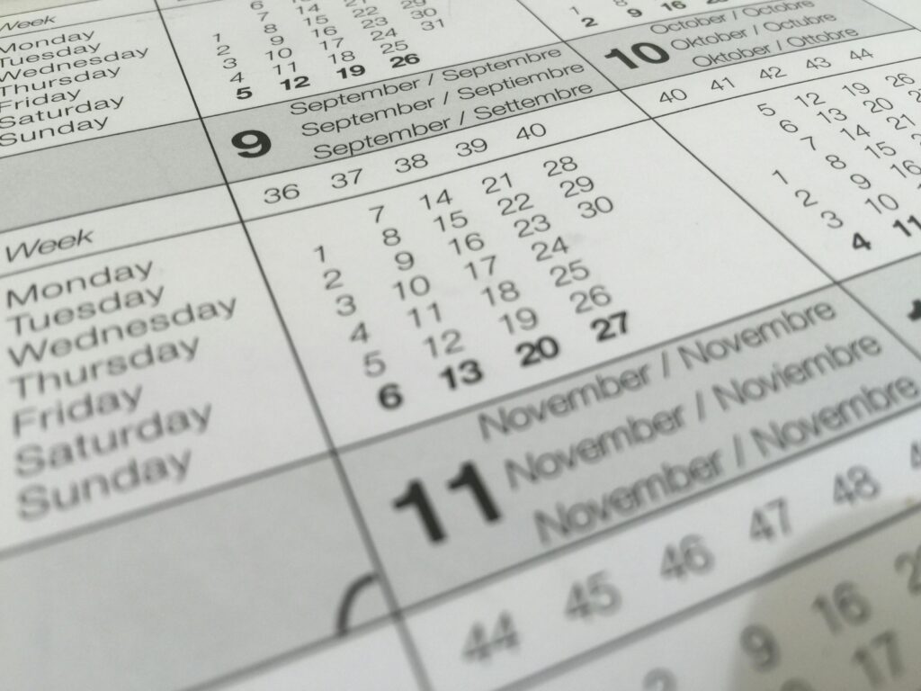 A calendar displaying days and months of the year